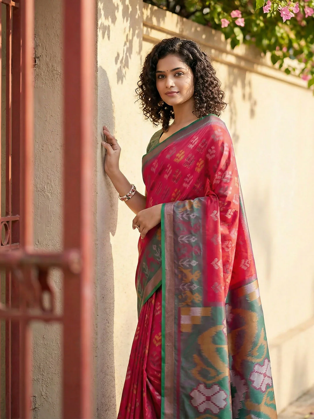 Astita Red Pochampally Silk Saree - Image 3