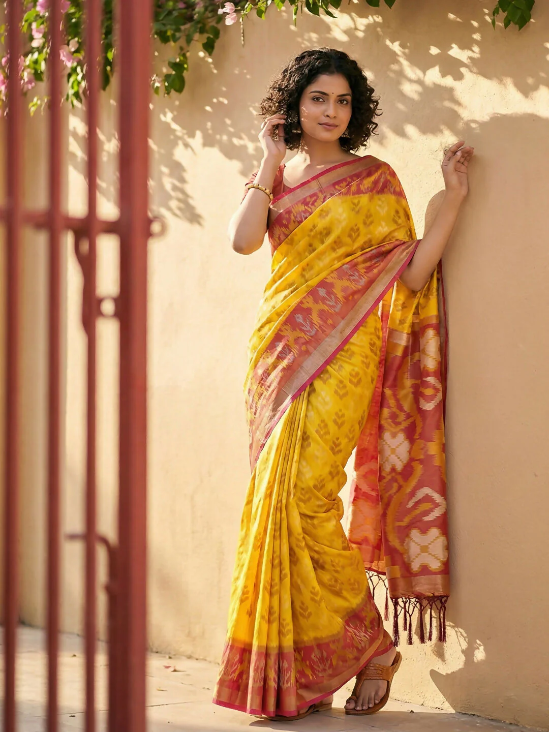 Astita Yellow Pochampally Silk Saree - Image 3
