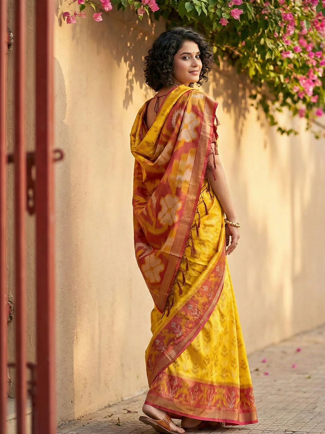 Astita Yellow Pochampally Silk Saree - Image 4