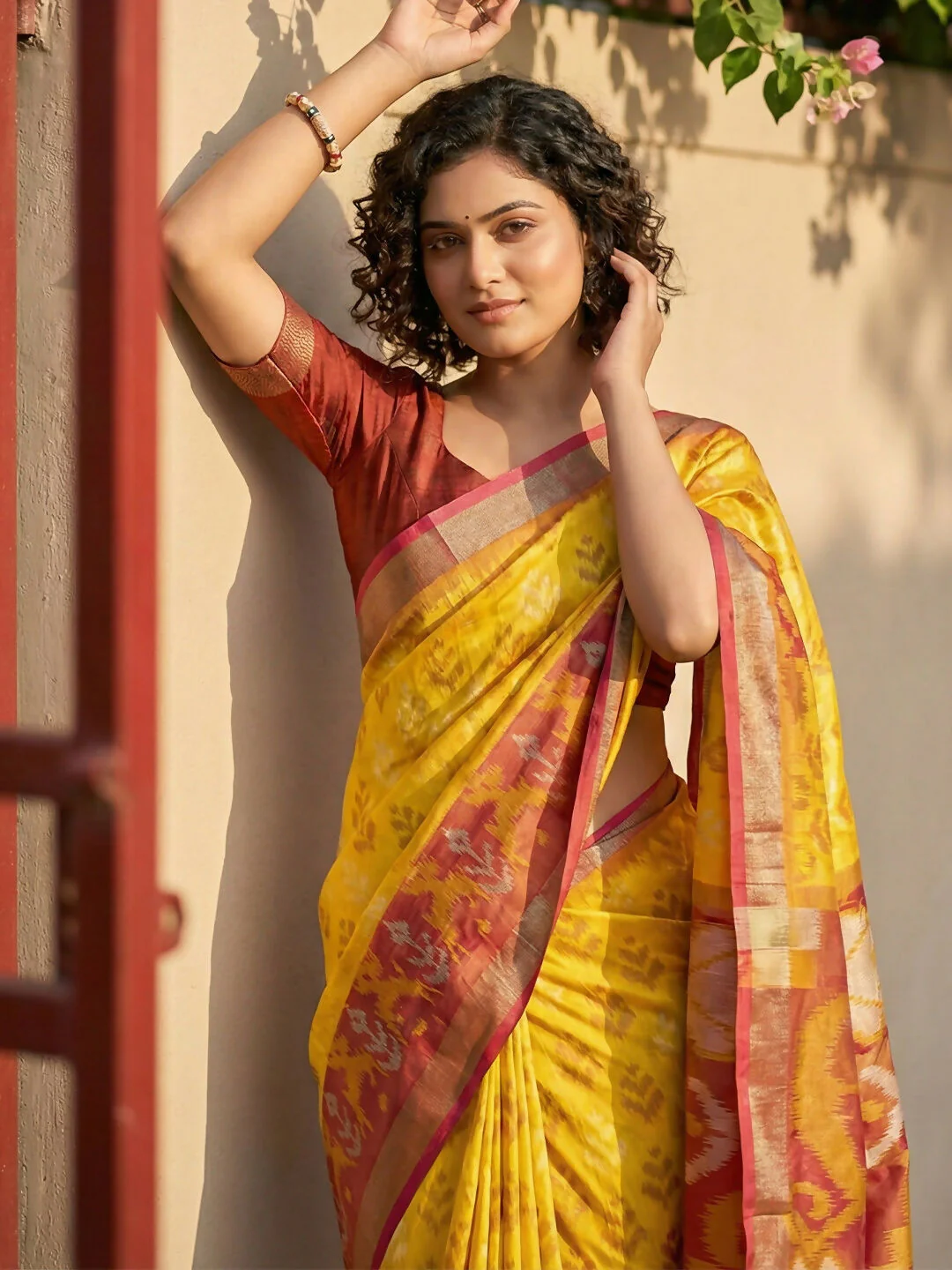 Astita Yellow Pochampally Silk Saree - Image 5