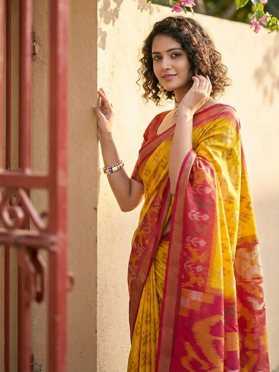 Astita Yellow Pochampally Silk Saree - Image 6