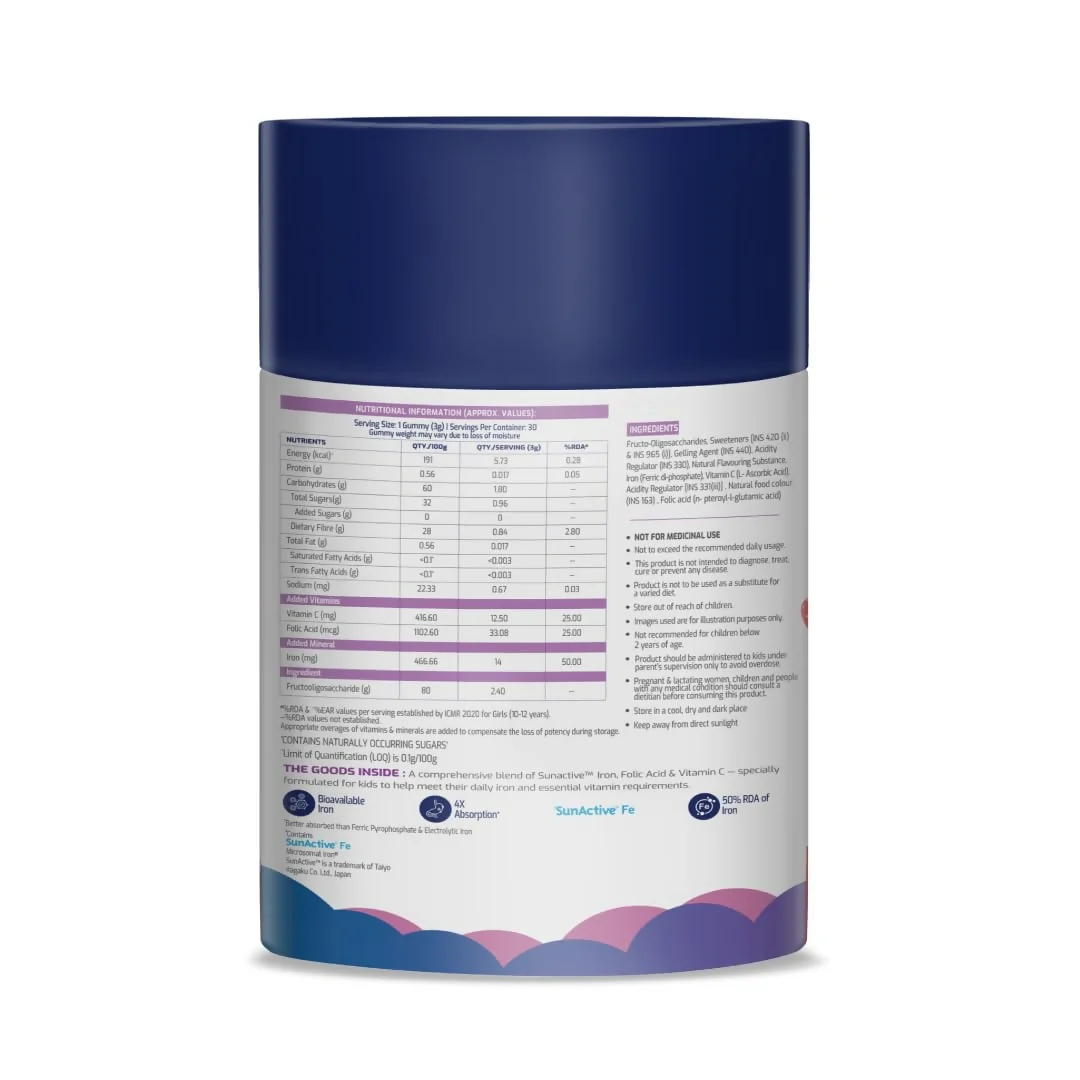 Gritzo Iron Gummies With Folic Acid & Vitamin C (10+y Girls) (Mixed Berry Flavour 30 Gummies) - Image 3