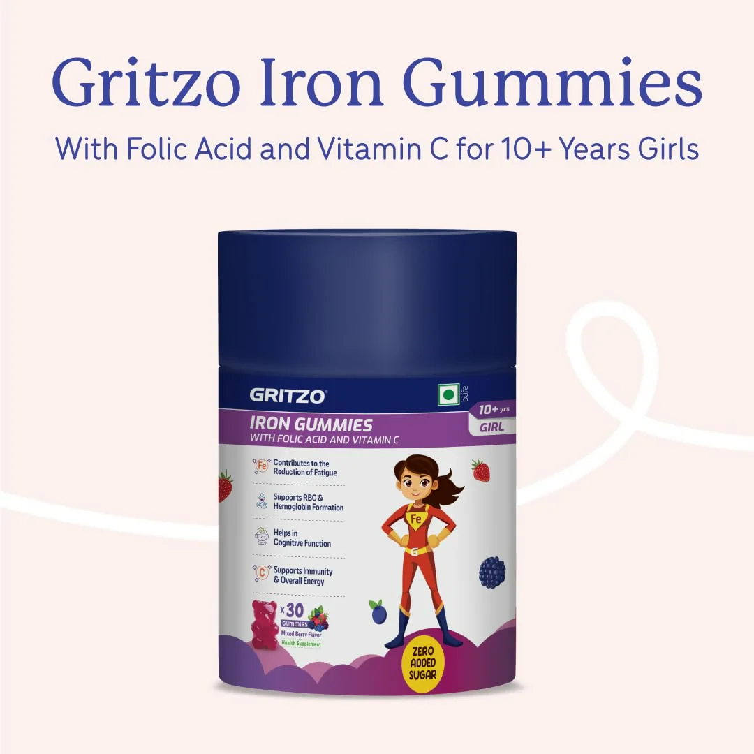 Gritzo Iron Gummies With Folic Acid & Vitamin C (10+y Girls) (Mixed Berry Flavour 30 Gummies) - Image 8