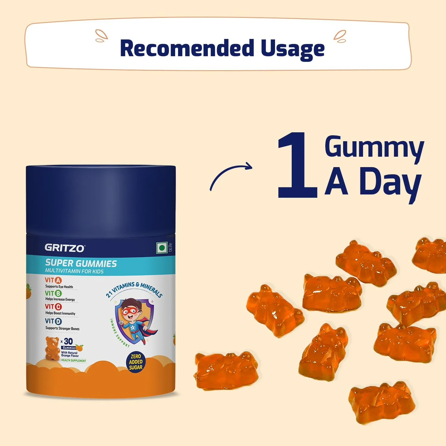 Gritzo Super Gummies, Multivitamin for Kids (Natural Orange Flavour) - Image 3