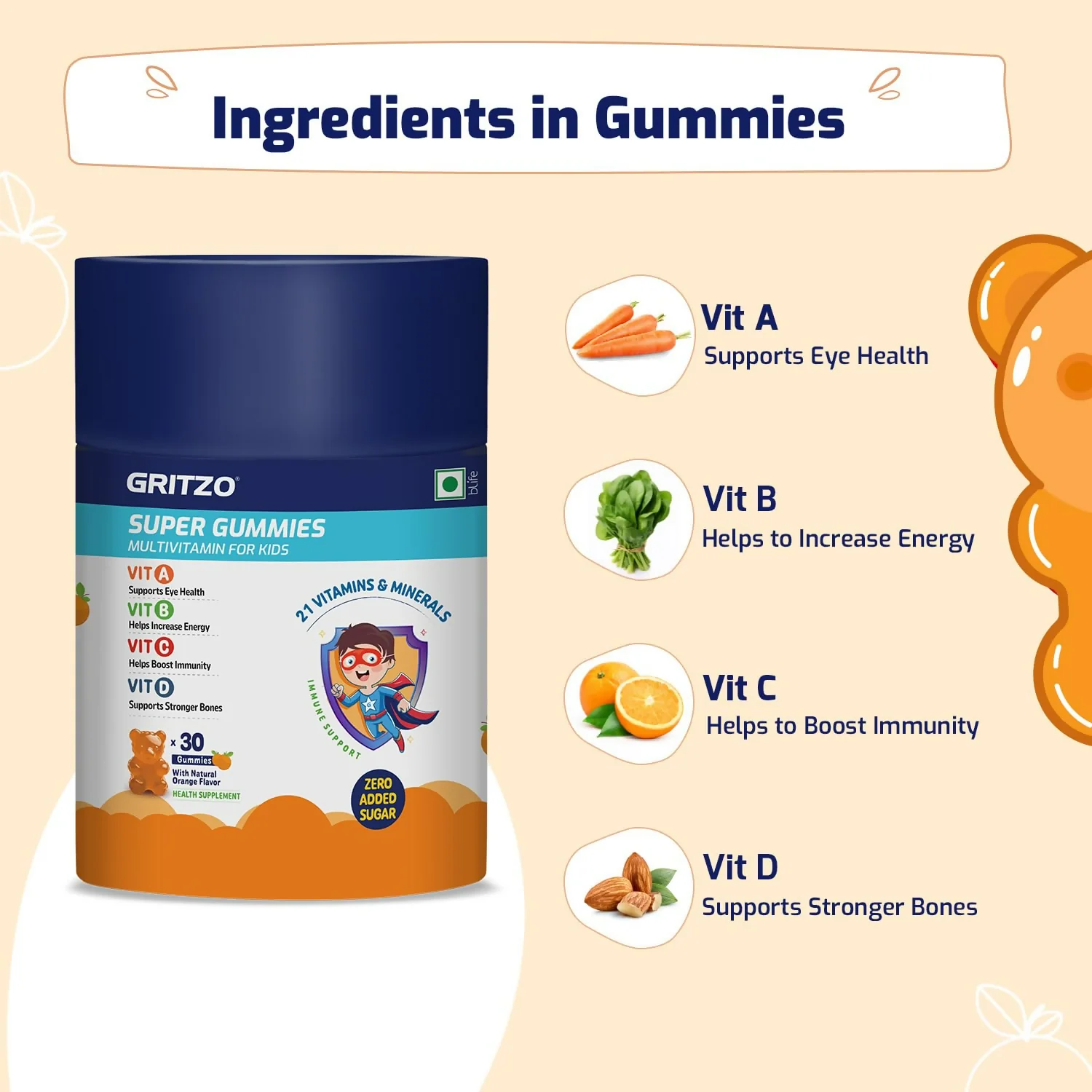 Gritzo Super Gummies, Multivitamin for Kids (Natural Orange Flavour) - Image 7