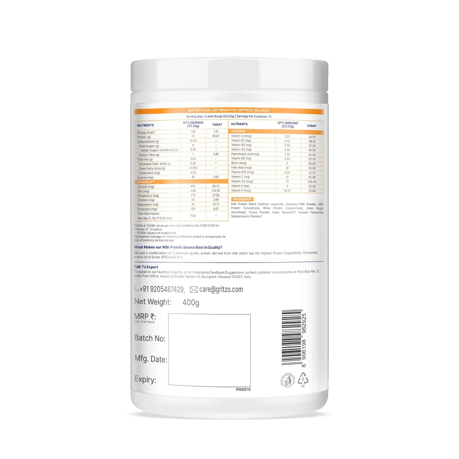 Gritzo SuperMilk Athlete (7-12y Boy & Girl), 14g Protein Powder (Double Chocolate) - Image 3