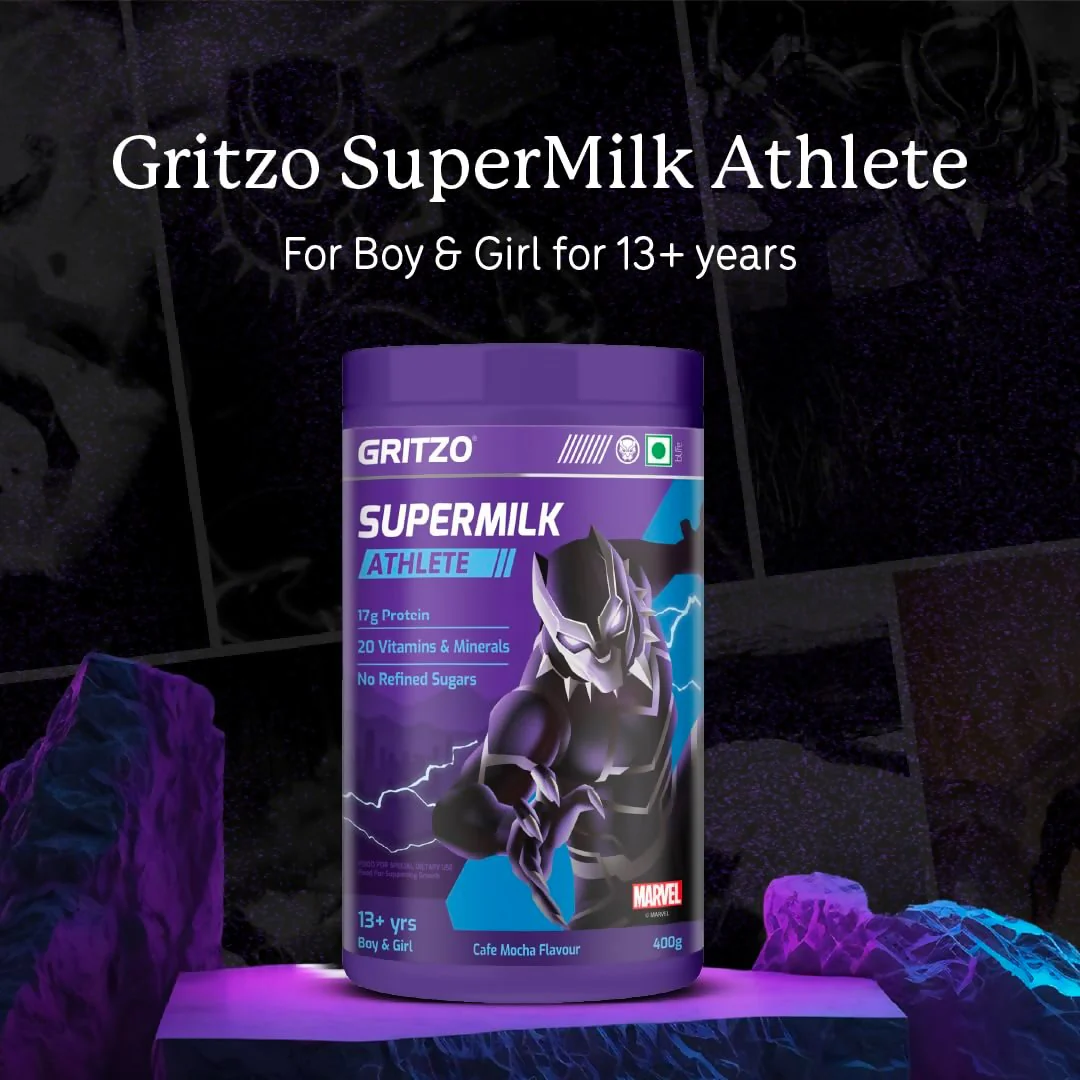 Gritzo SuperMilk Athlete Black Panther (13+y Boy & Girl), 17g Protein Powder (Cafe Mocha) - Image 7