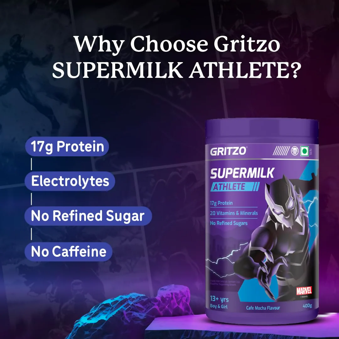 Gritzo SuperMilk Athlete Black Panther (13+y Boy & Girl), 17g Protein Powder (Cafe Mocha) - Image 9