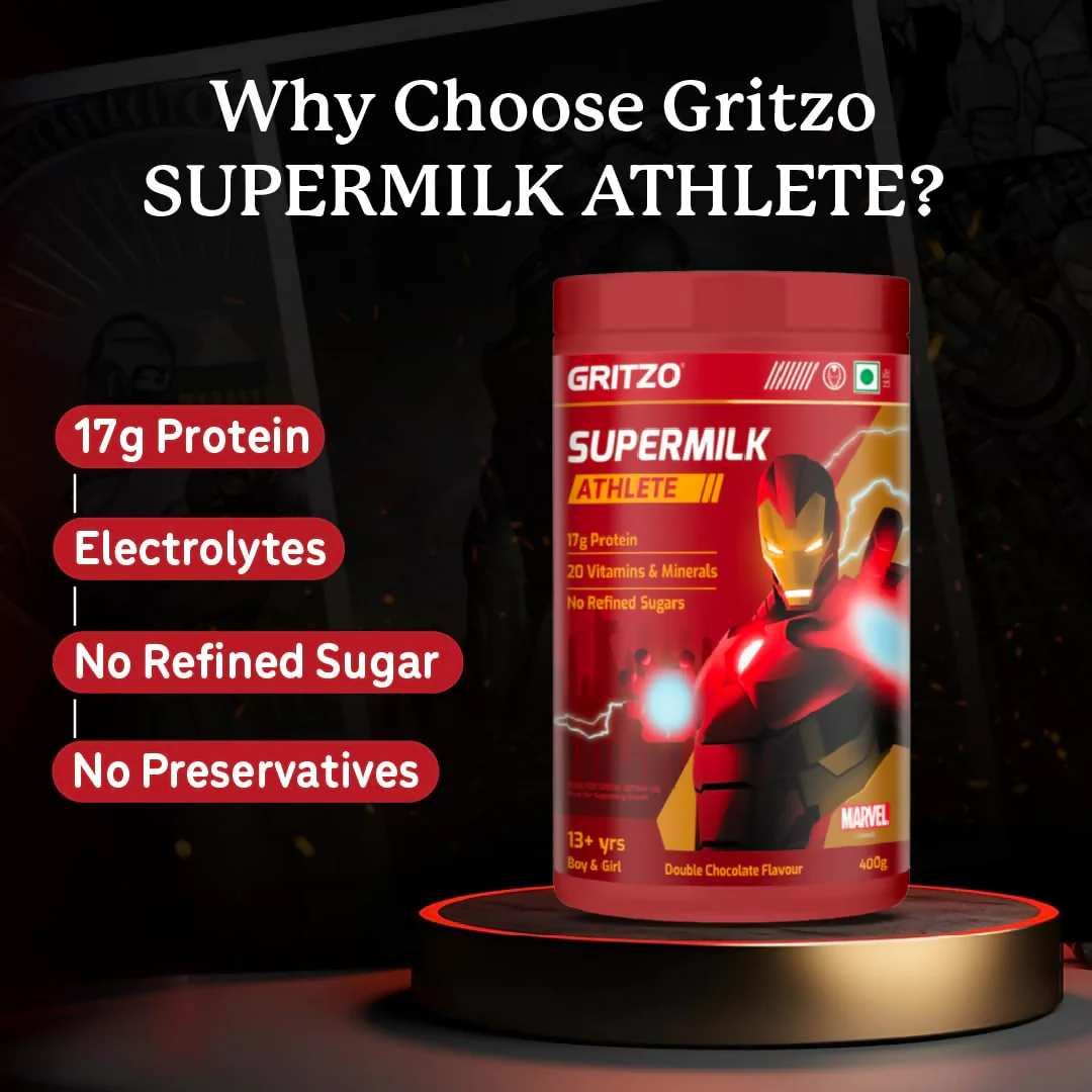 Gritzo SuperMilk Athlete Iron Man (13+y Boy & Girl), 17g Protein Powder (Double Chocolate) - Image 3