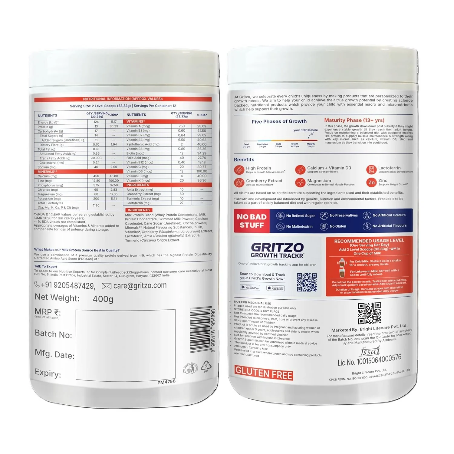 Gritzo SuperMilk Growth+ (Formerly Height+) (13+y Boys & Girls) 13g Protein Powder - Double Chocolate - Image 3