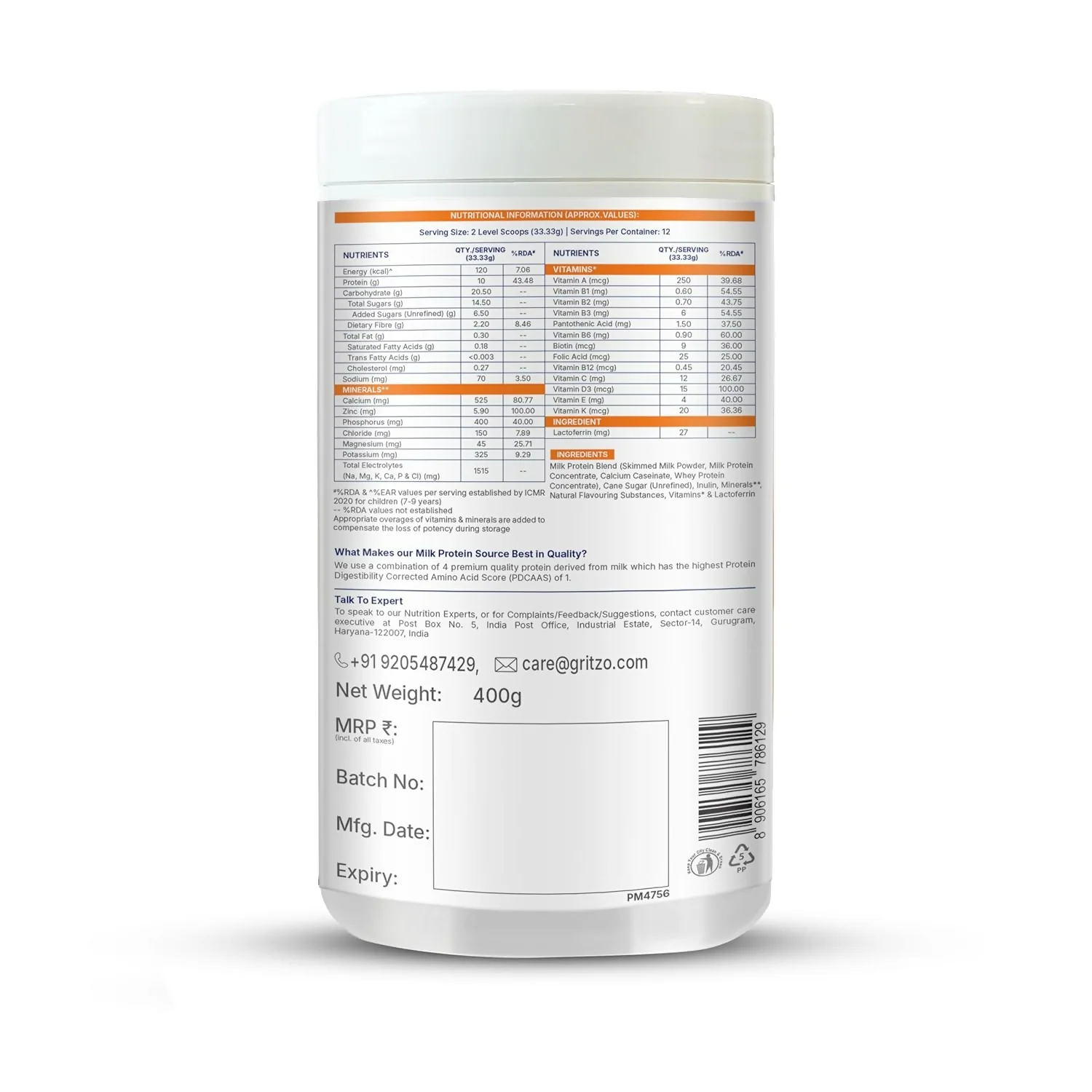 Gritzo SuperMilk Growth+ (Formerly Height+) (7-12y Boys), 10g Protein Powder-Creamy Vanilla - Image 4