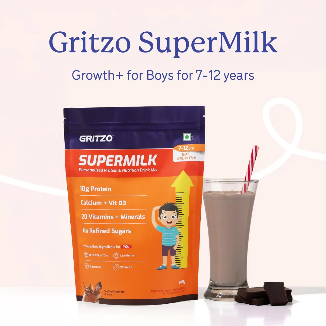 Gritzo SuperMilk Growth+ (Formerly Height+) (7-12y Boys) - Double Chocolate, with Super Gummies - Strawberry - Image 7