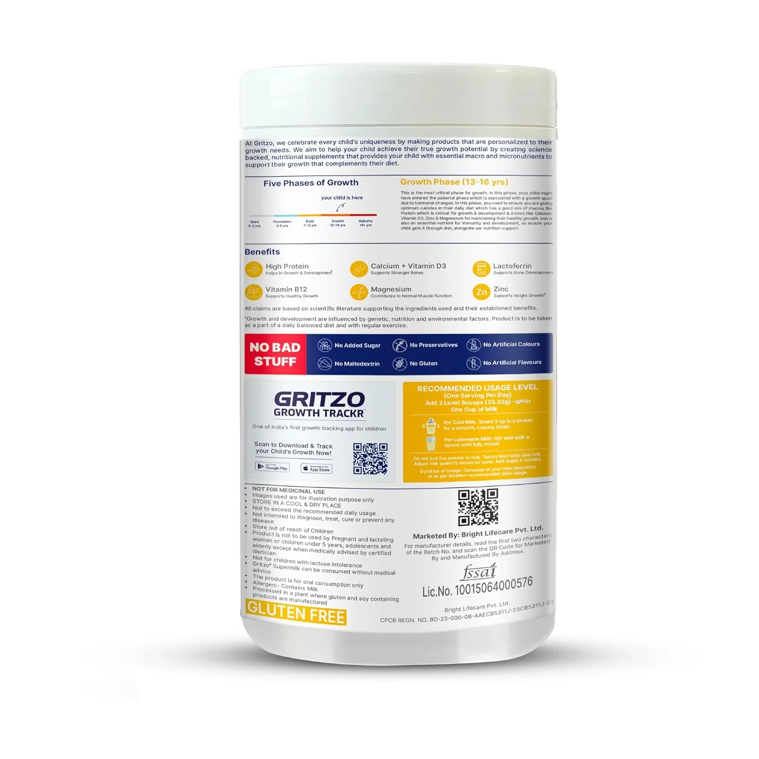 Gritzo SuperMilk Growth+ (Formerly Height+) Unsweetened Drink Mix (13+y Boys), 13g Protein Powder (Creamy Vanilla) - Image 3