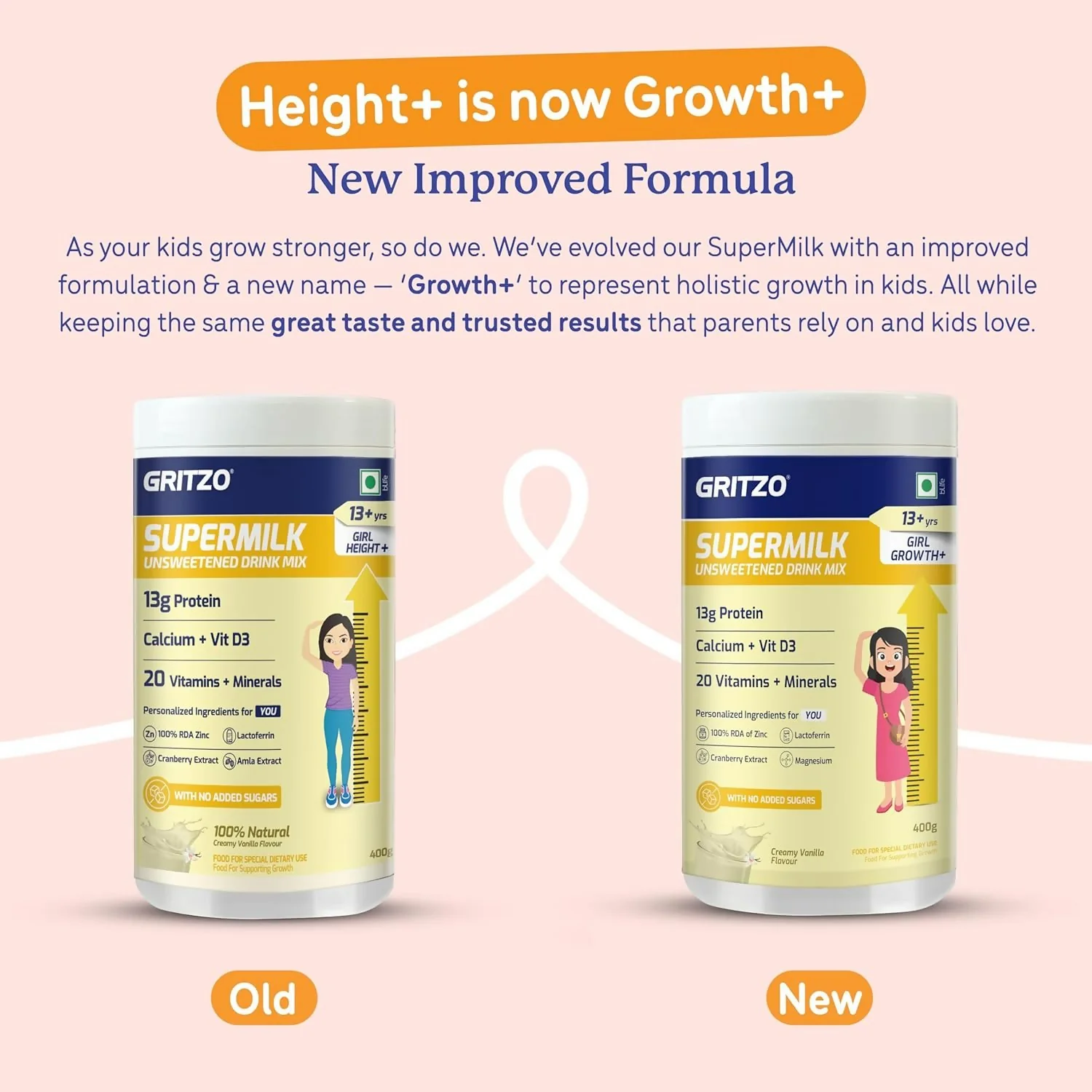 Gritzo SuperMilk Growth+ (Formerly Height+) Unsweetened Drink Mix (13+y Girls), 13g Protein Powder - Creamy Vanilla - Image 3