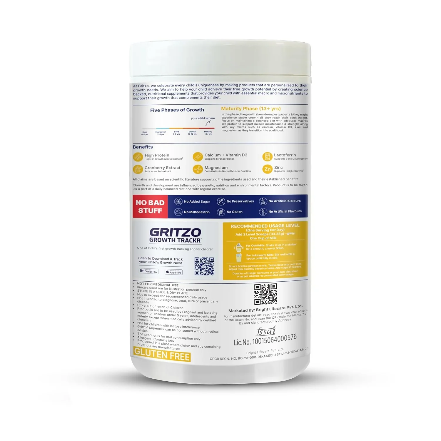 Gritzo SuperMilk Growth+ (Formerly Height+) Unsweetened Drink Mix (13+y Girls), 13g Protein Powder - Creamy Vanilla - Image 4