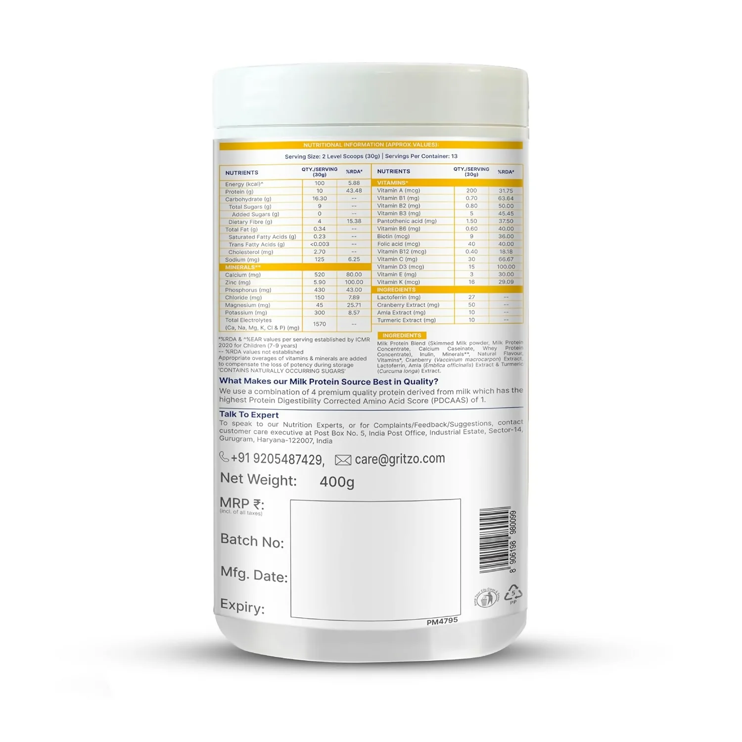 Gritzo SuperMilk Growth+ (Formerly Height+) Unsweetened Drink Mix (7-9y Girls), 10g Protein Powder- Creamy Vanilla - Image 8