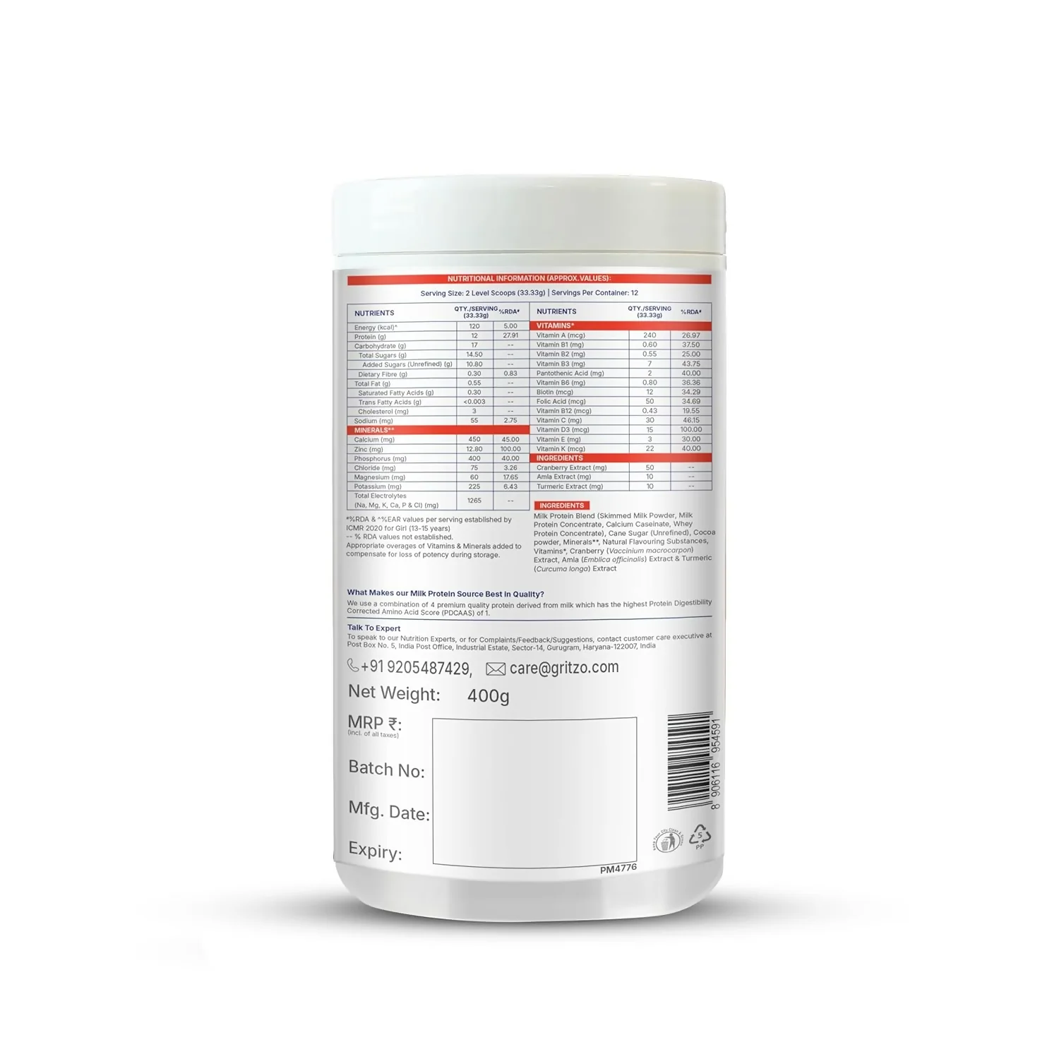 Gritzo SuperMilk Overall Growth (13+y Girls), 12g Protein Powder (Double Chocolate) - Image 3