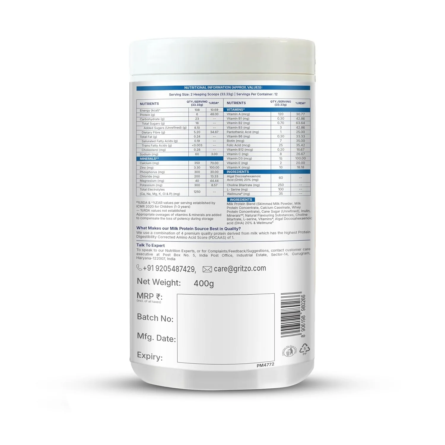 Gritzo SuperMilk Overall Growth (2-6y Boy & Girl), 6g Protein Powder (Creamy Vanilla) - Image 4