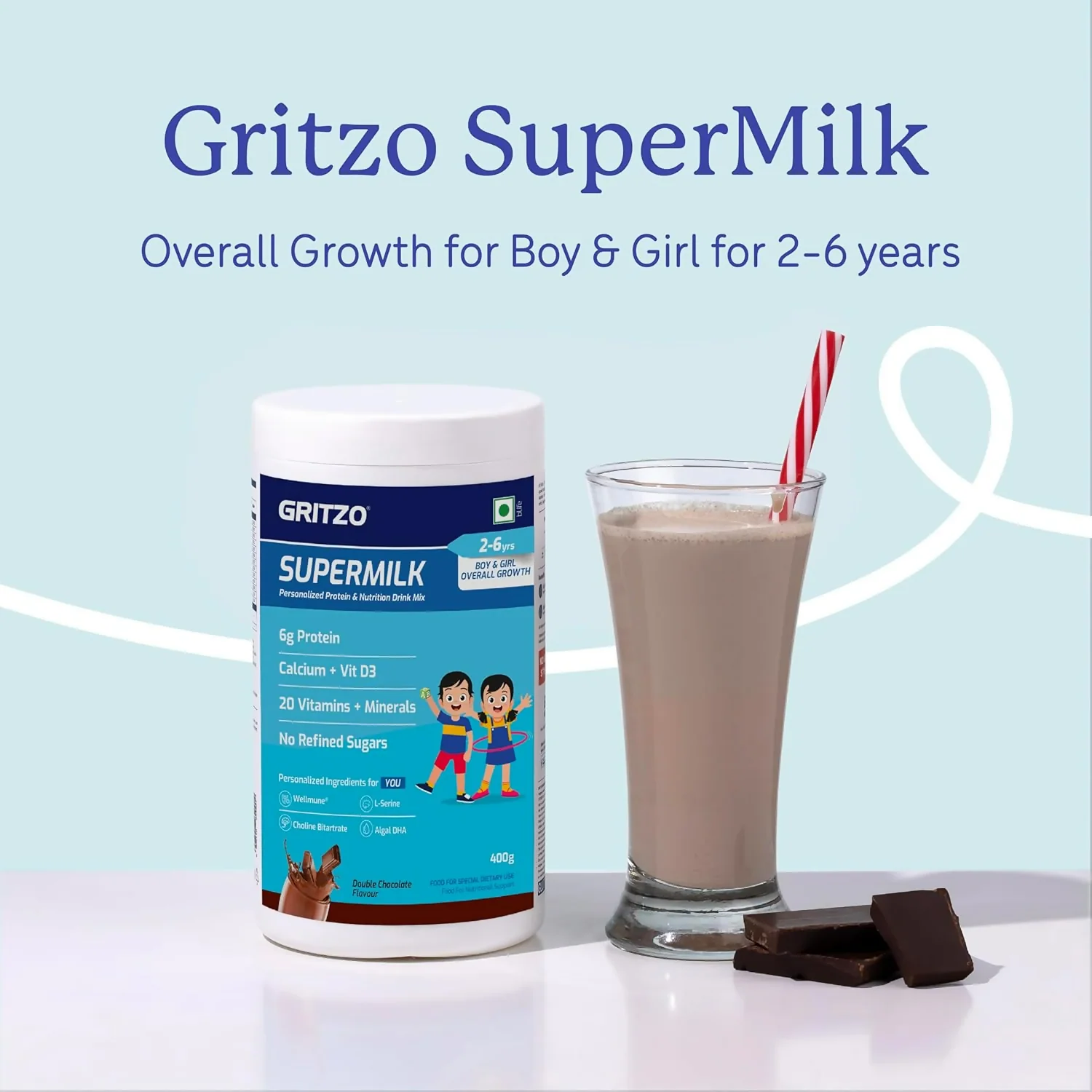 Gritzo SuperMilk Overall Growth (2-6y Boy & Girl) (Double Chocolate) with Super Gummies (Strawberry) - Image 8