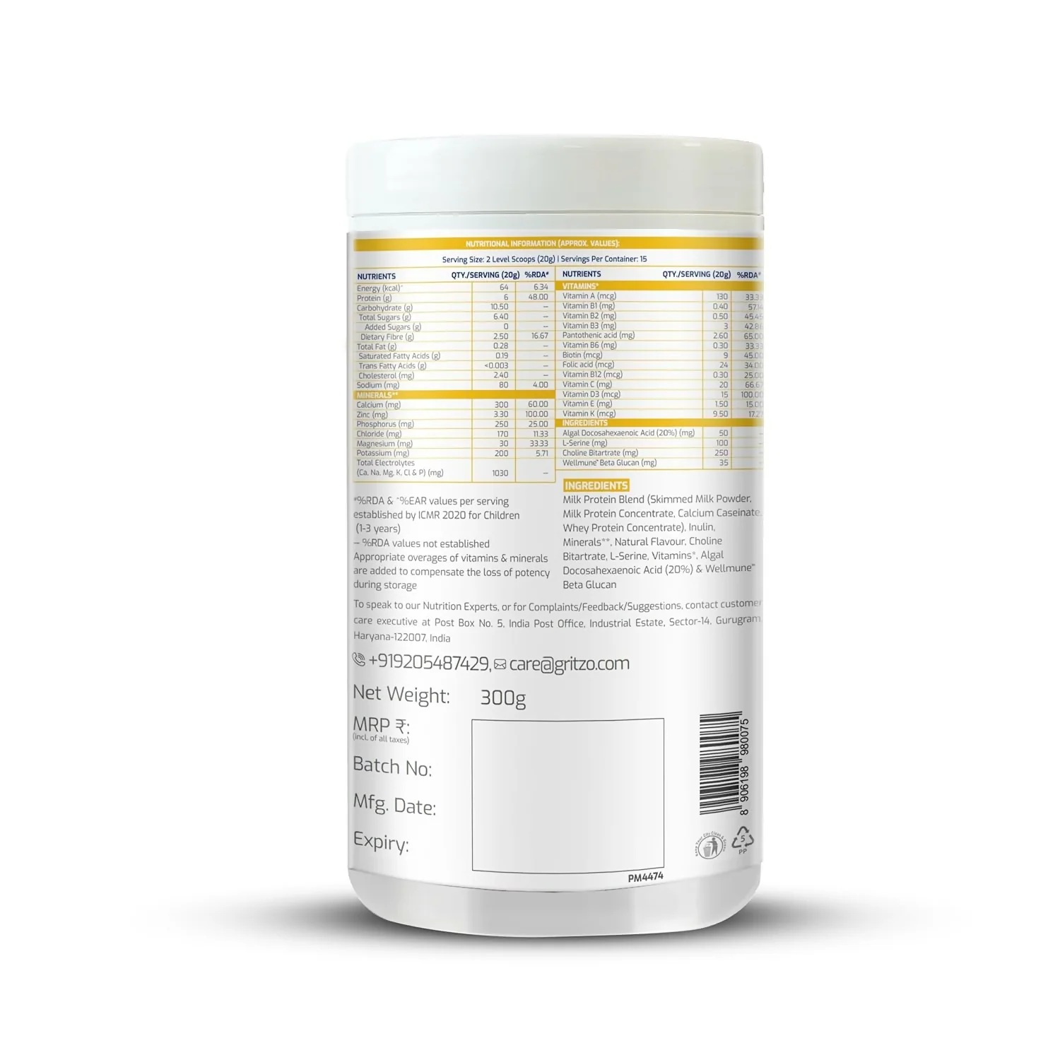 Gritzo SuperMilk Overall Growth (2-6y Boy & Girl) Unsweetened Drink Mix 6g Protein Powder Creamy Vanilla - Image 3