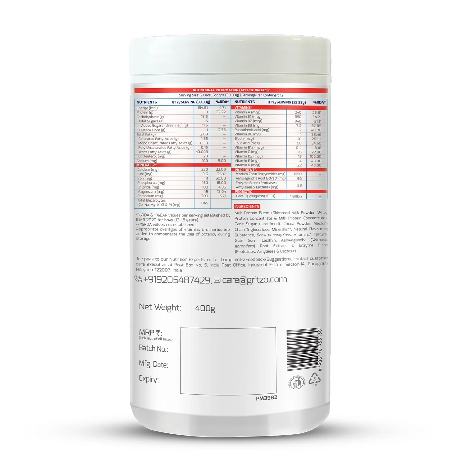 Gritzo SuperMilk Weight+ (13+y Boys), 10g Protein Powder (Double Chocolate) - Image 9