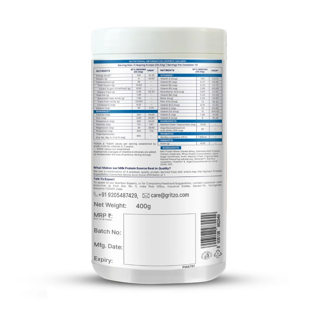 Gritzo SuperMilk Weight+ (2-6y Boy & Girl), 4g Protein Powder - Creamy Vanilla - Image 3