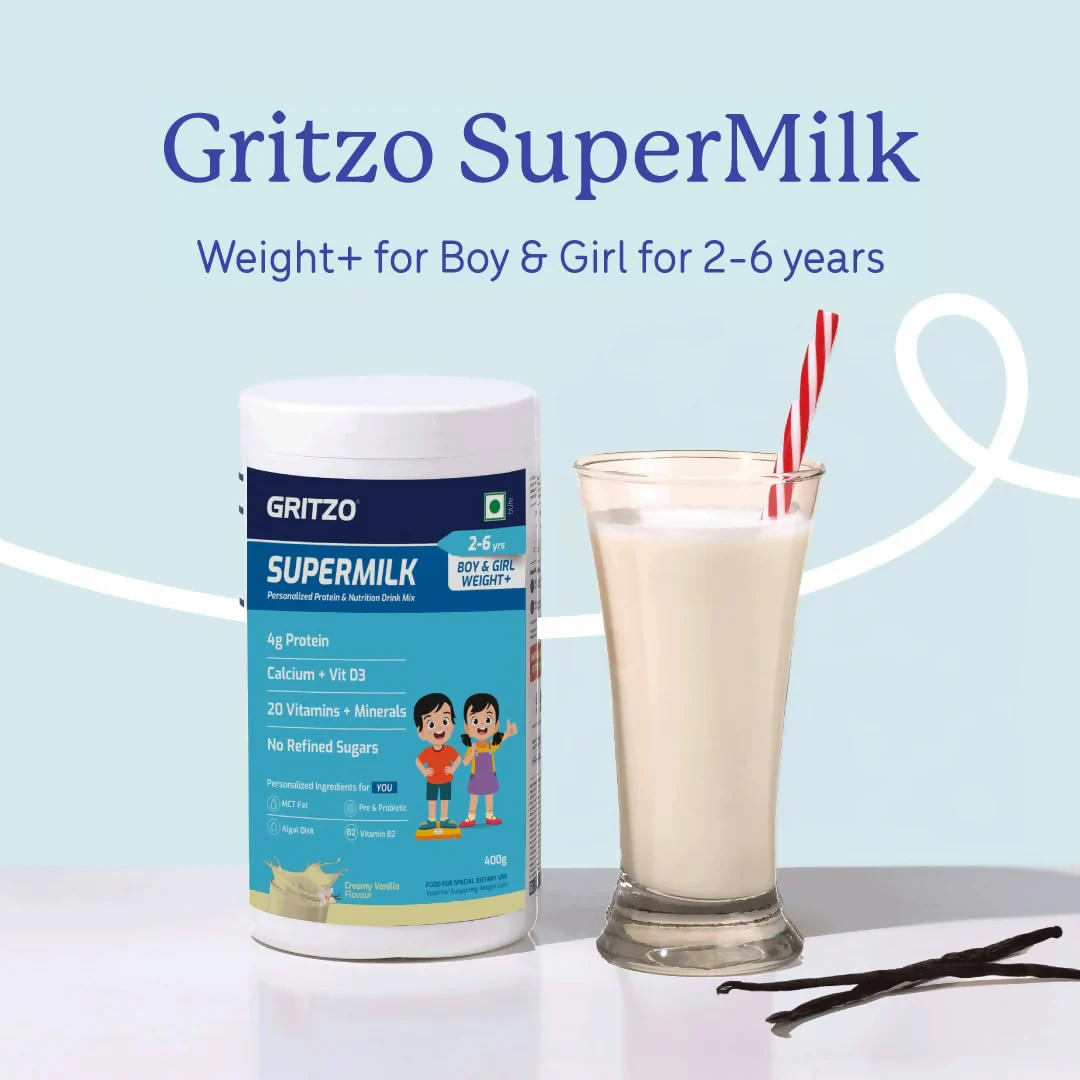 Gritzo SuperMilk Weight+ (2-6y Boy & Girl), 4g Protein Powder - Creamy Vanilla - Image 8