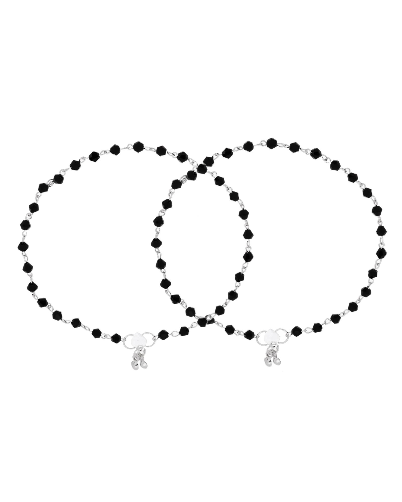 Jewels Nest Classic Black Bead Silver Anklet With Minimal Adjustable Design - Image 4