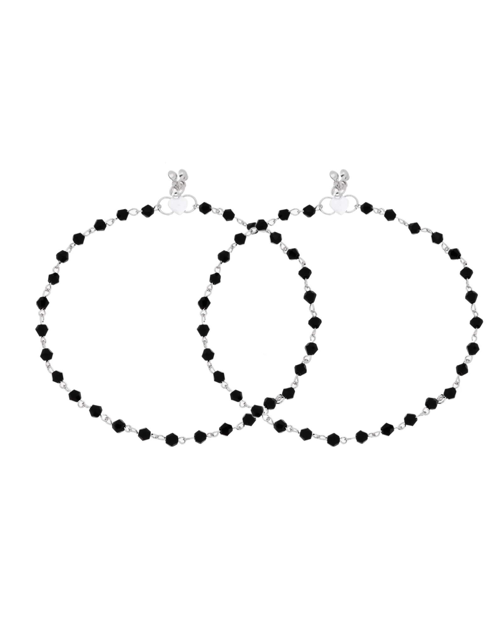 Jewels Nest Classic Black Bead Silver Anklet With Minimal Adjustable Design - Image 5