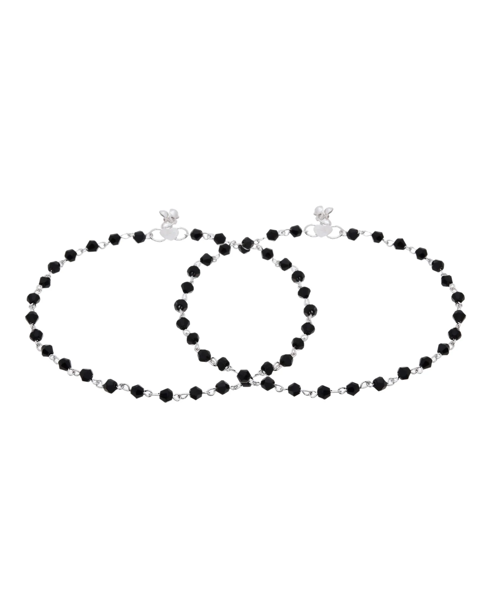 Jewels Nest Classic Black Bead Silver Anklet With Minimal Adjustable Design - Image 6