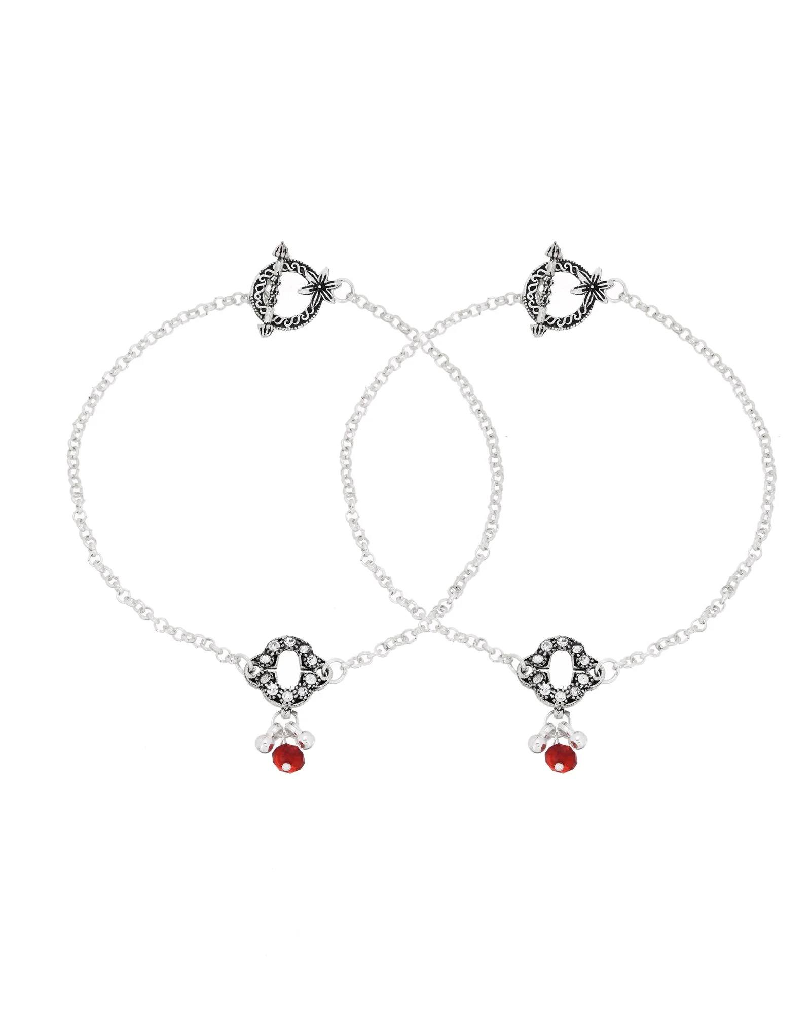 Jewels Nest Grace Charm Silver Anklet With Red Crystal Drop For Women - Image 4