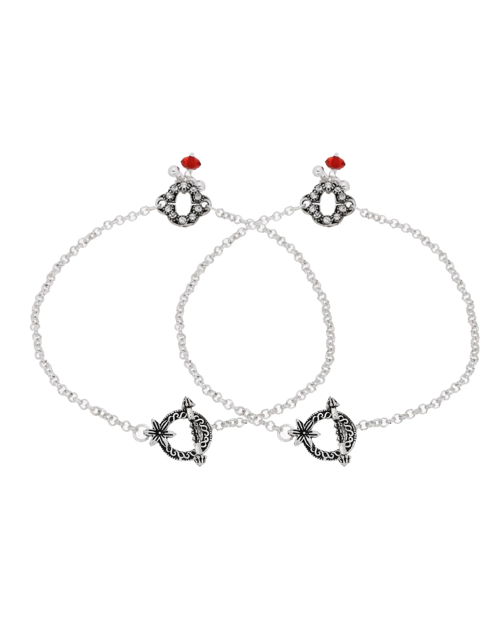 Jewels Nest Grace Charm Silver Anklet With Red Crystal Drop For Women - Image 5