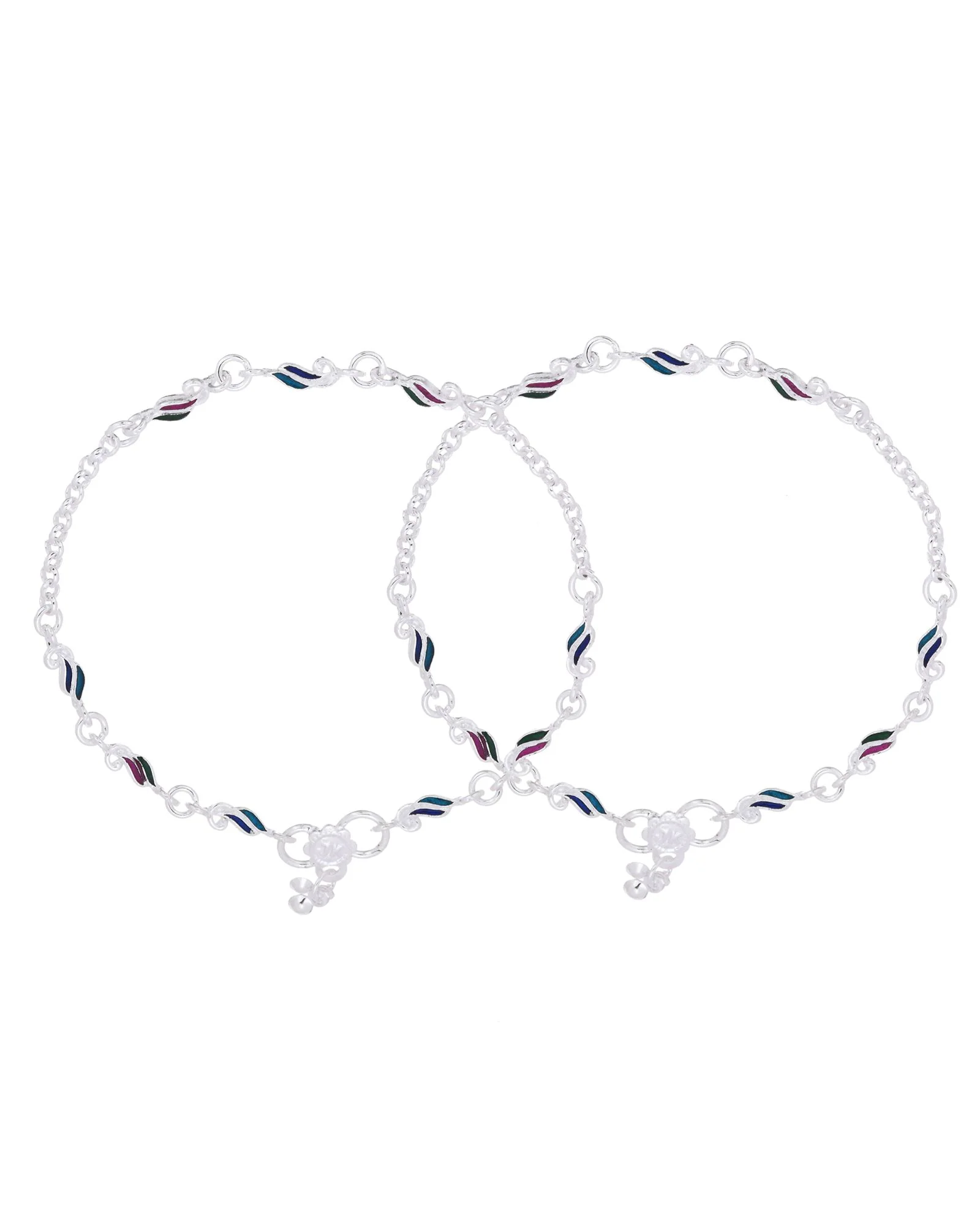 Jewels Nest Graceflow Silver Anklet With Multi Color Enamel Wave Links And Bell Finish - Image 4