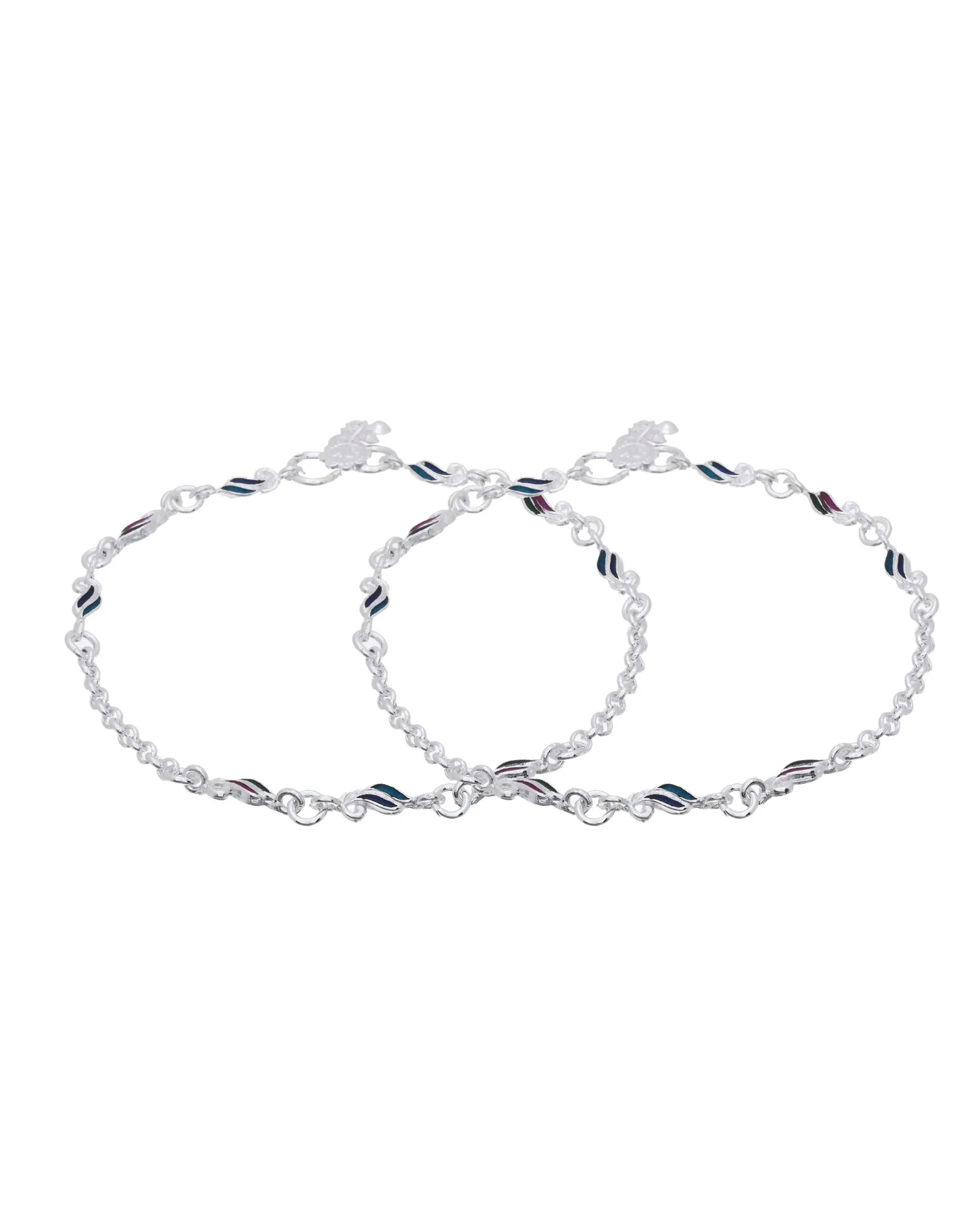 Jewels Nest Graceflow Silver Anklet With Multi Color Enamel Wave Links And Bell Finish - Image 5