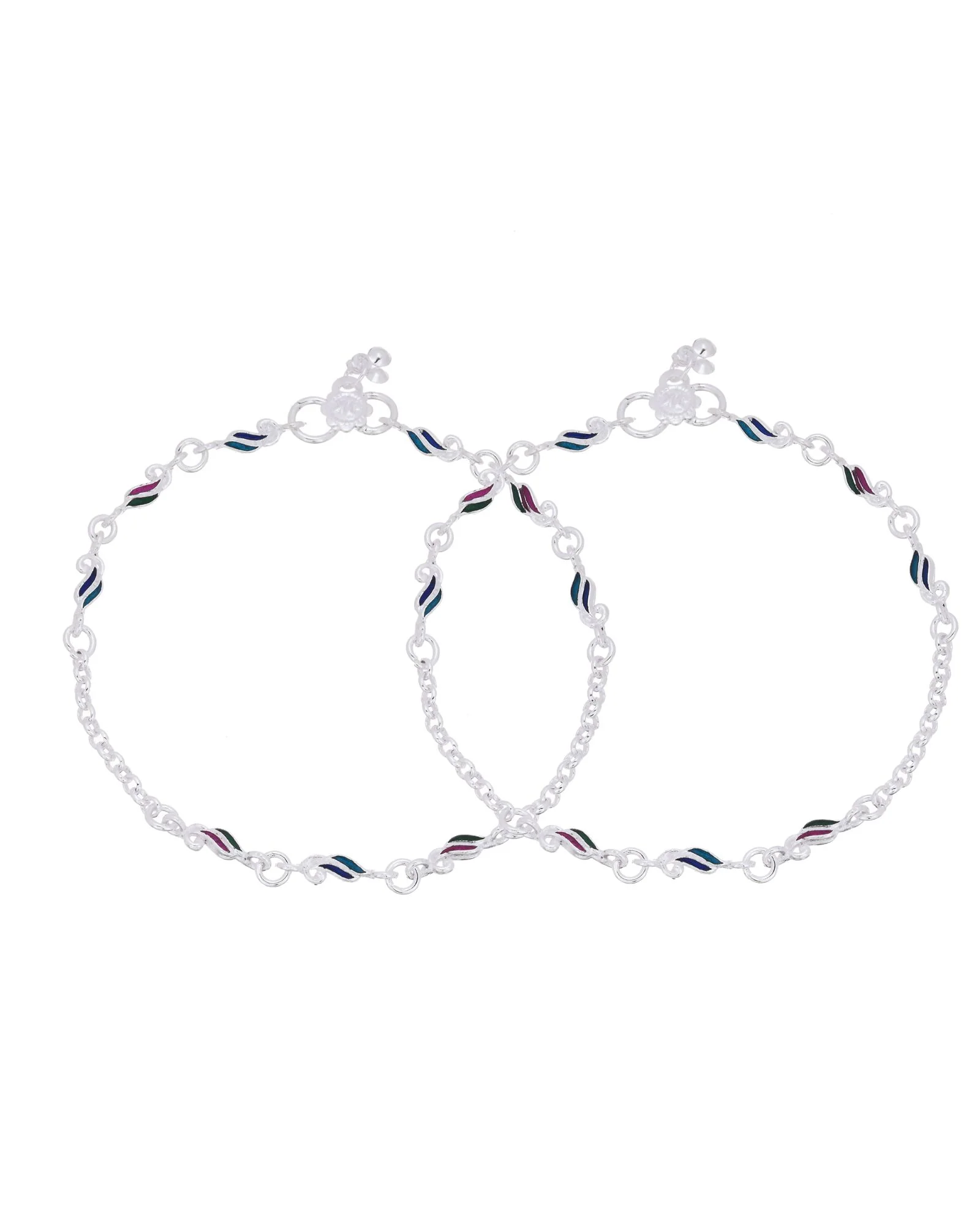 Jewels Nest Graceflow Silver Anklet With Multi Color Enamel Wave Links And Bell Finish - Image 6