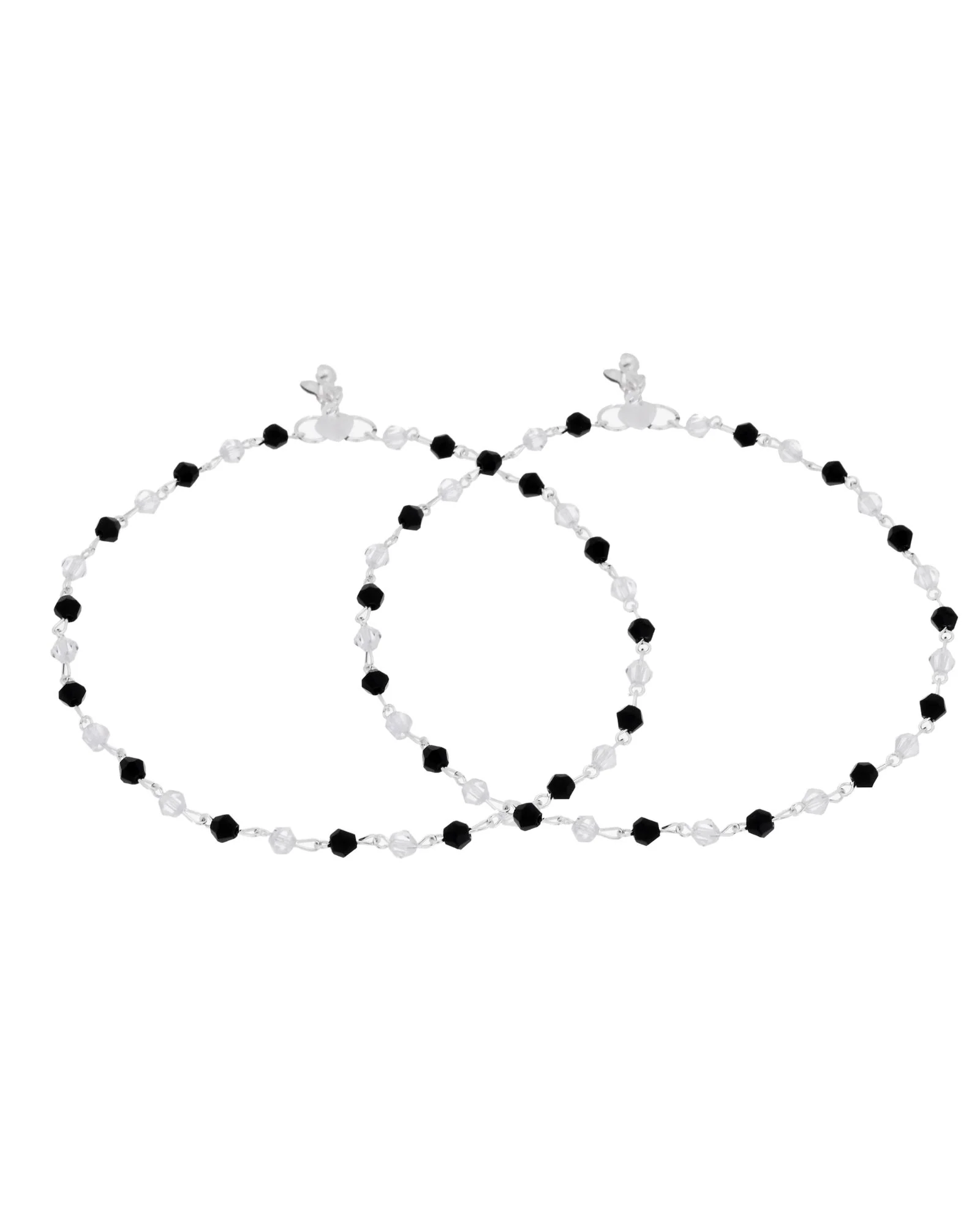 Jewels Nest Midnight Spark Black & Crystal Silver Anklet For Women - Image 4