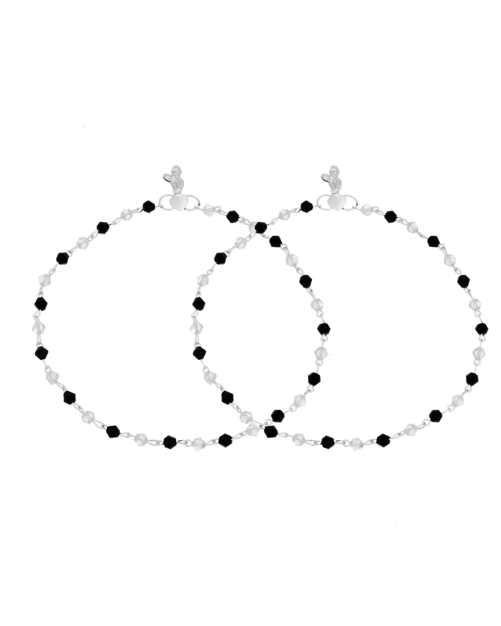 Jewels Nest Midnight Spark Black & Crystal Silver Anklet For Women - Image 5