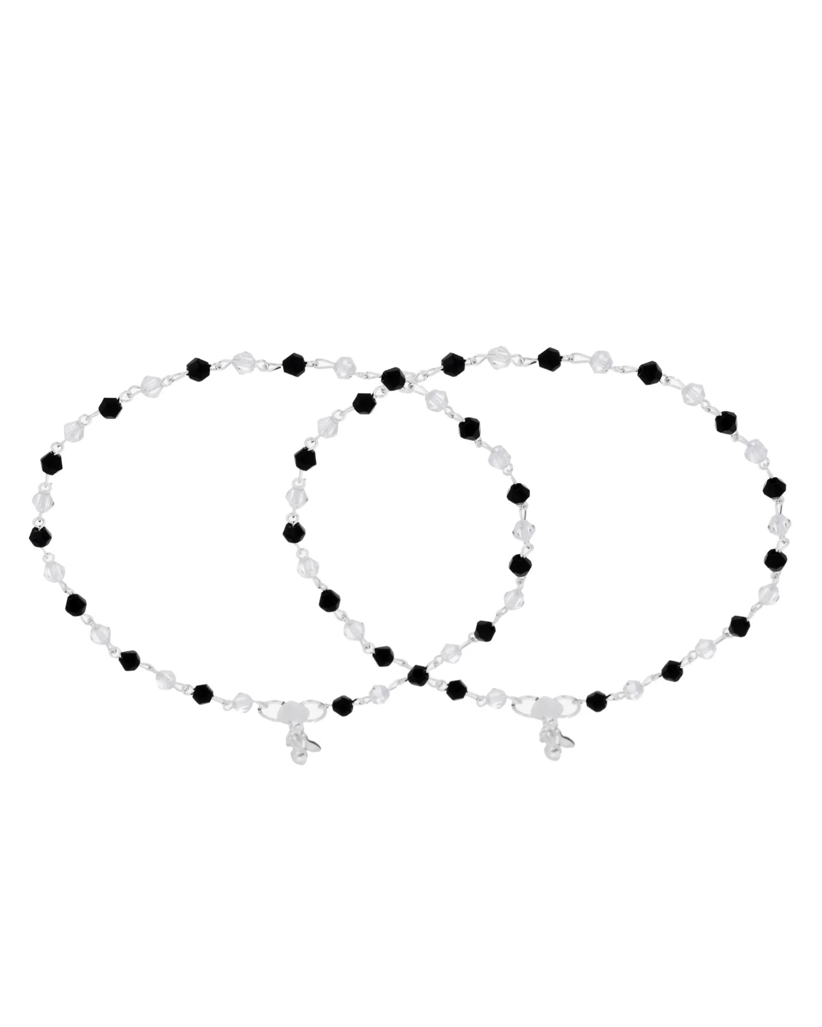 Jewels Nest Midnight Spark Black & Crystal Silver Anklet For Women - Image 6