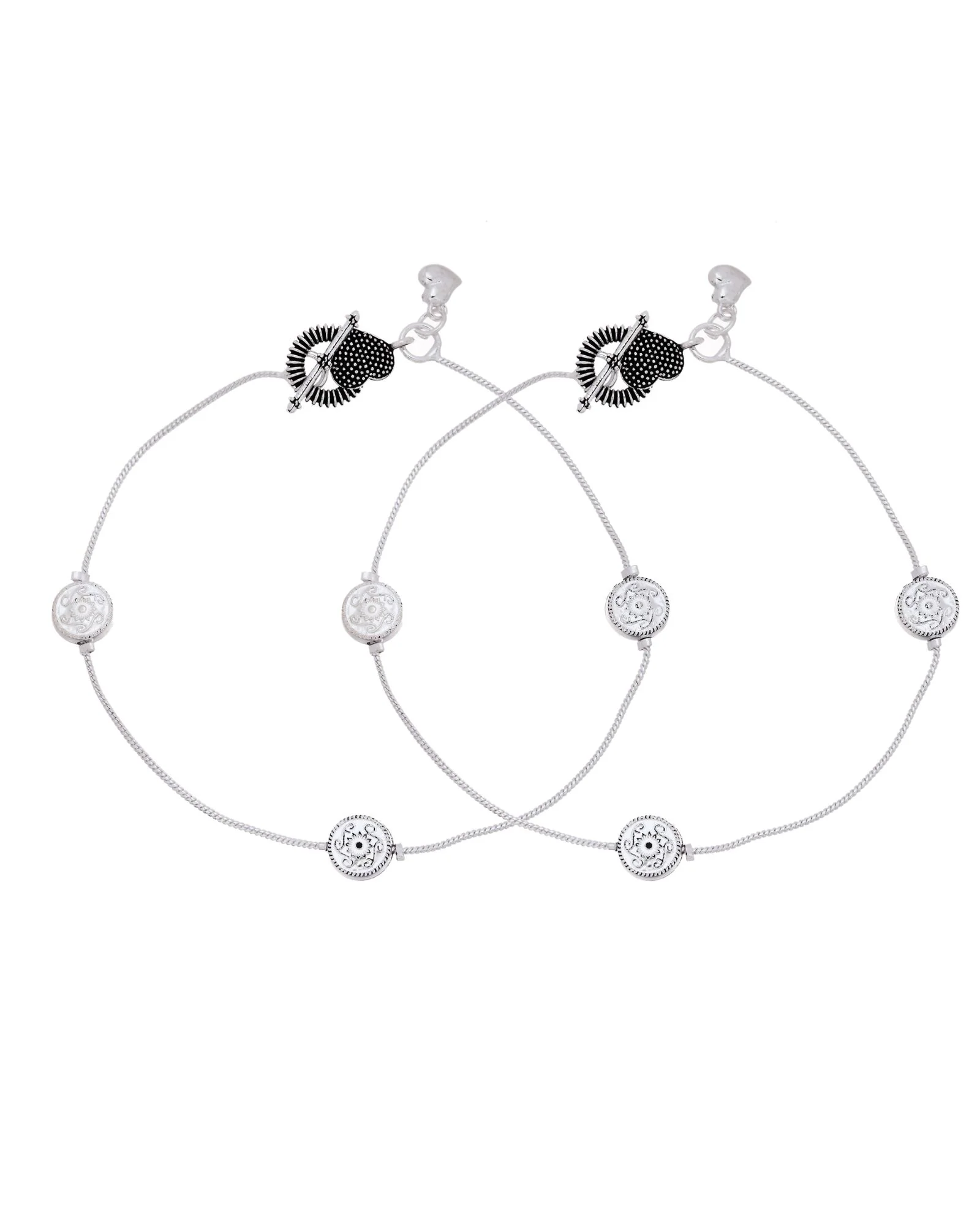 Jewels Nest Moonmark Minimal Silver Anklet With Coin Motif And Statement Heart Clasp - Image 4
