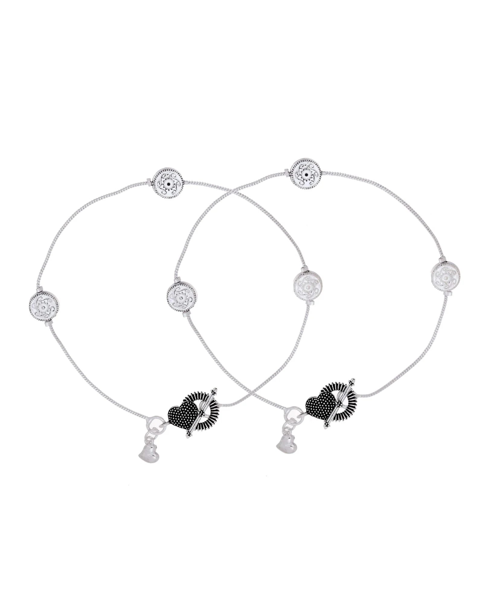Jewels Nest Moonmark Minimal Silver Anklet With Coin Motif And Statement Heart Clasp - Image 5