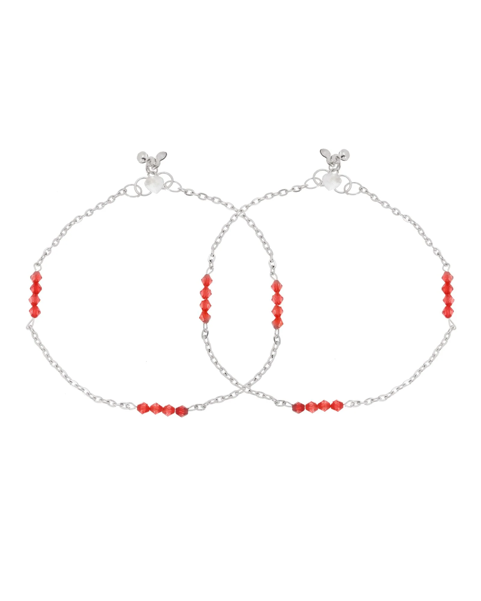Jewels Nest Silver Plated Red Beads Adjustable Anklet With Heart Clasp - Image 4