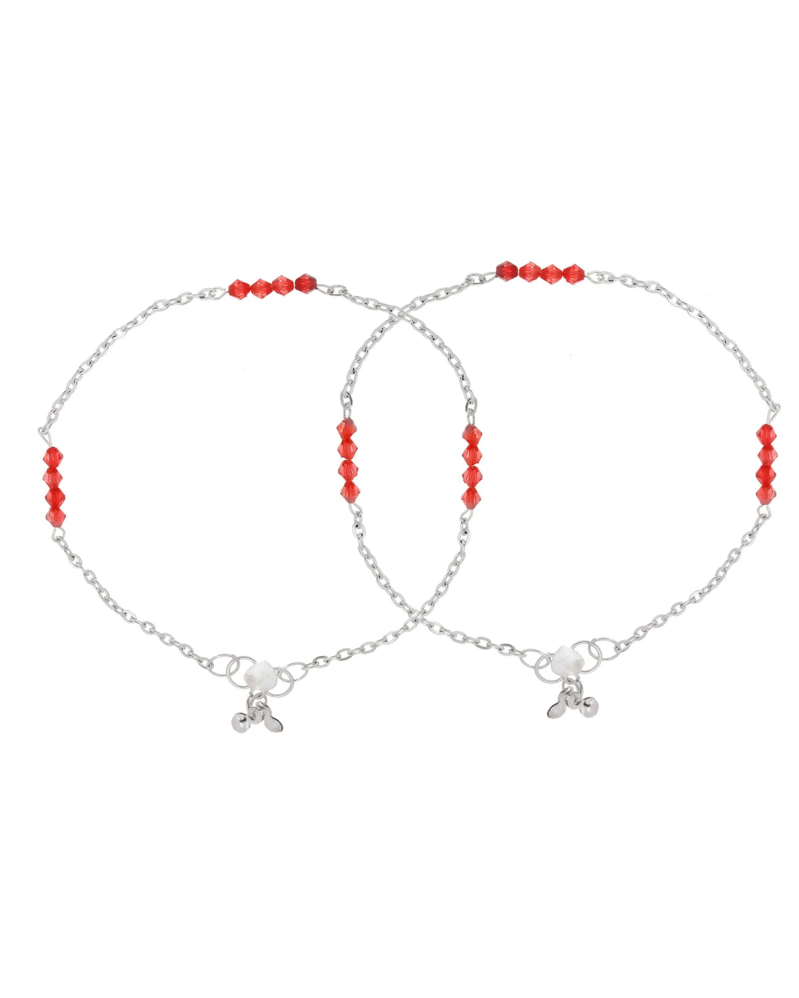 Jewels Nest Silver Plated Red Beads Adjustable Anklet With Heart Clasp - Image 5