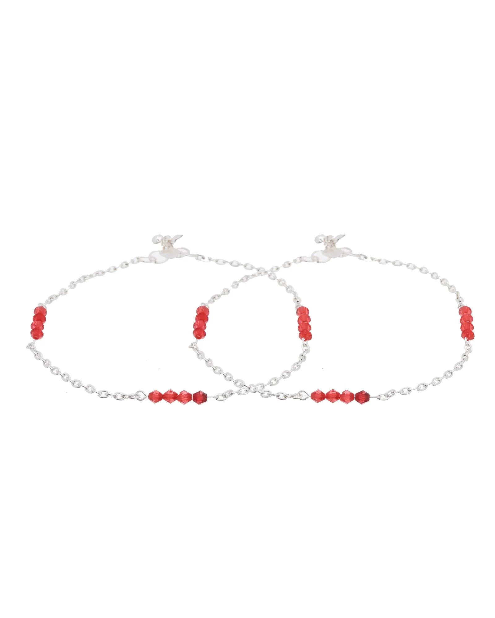 Jewels Nest Silver Plated Red Beads Adjustable Anklet With Heart Clasp - Image 6