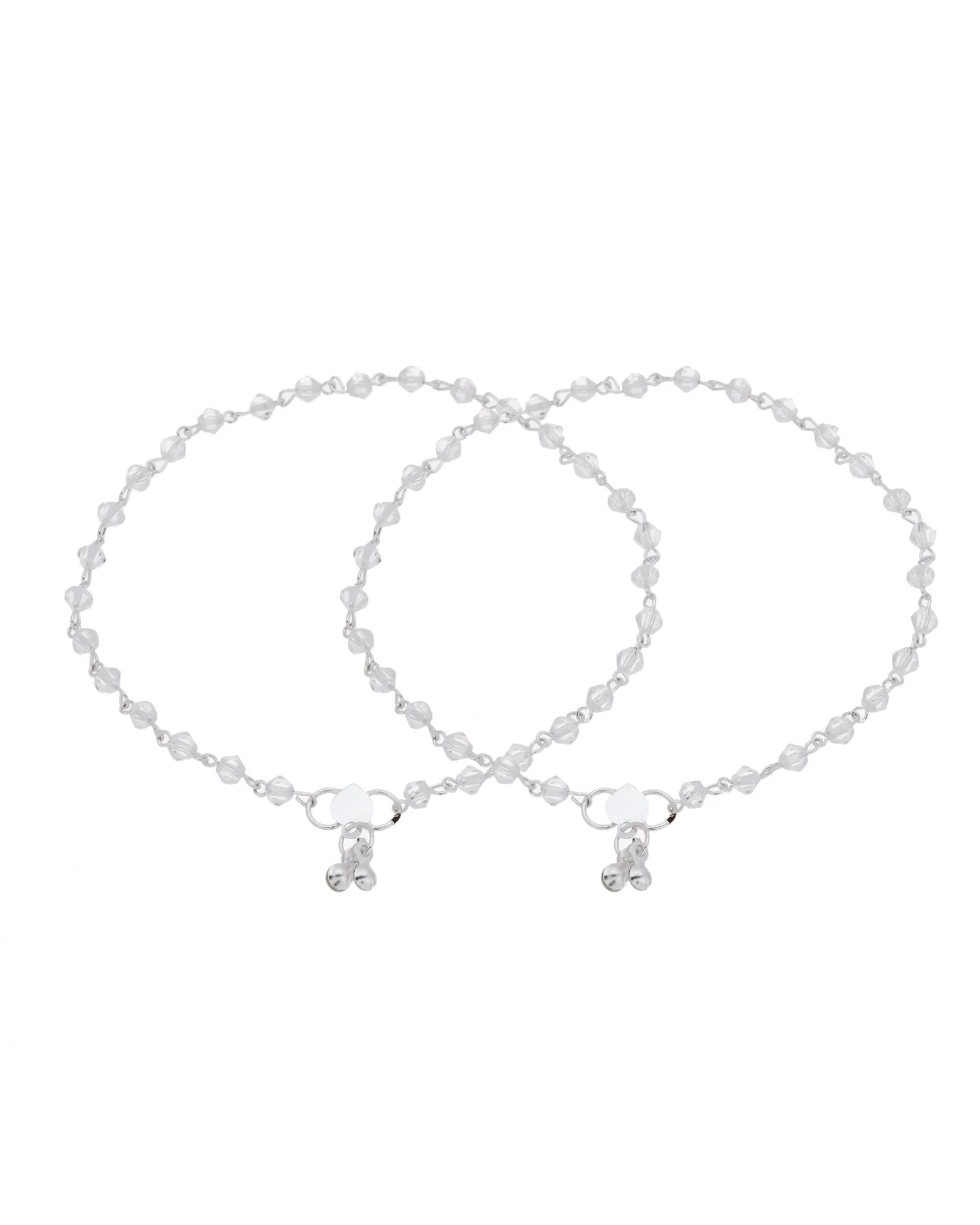 Jewels Nest Silver Plated Transparent Crystal Beads Adjustable Anklet For Women - Image 4