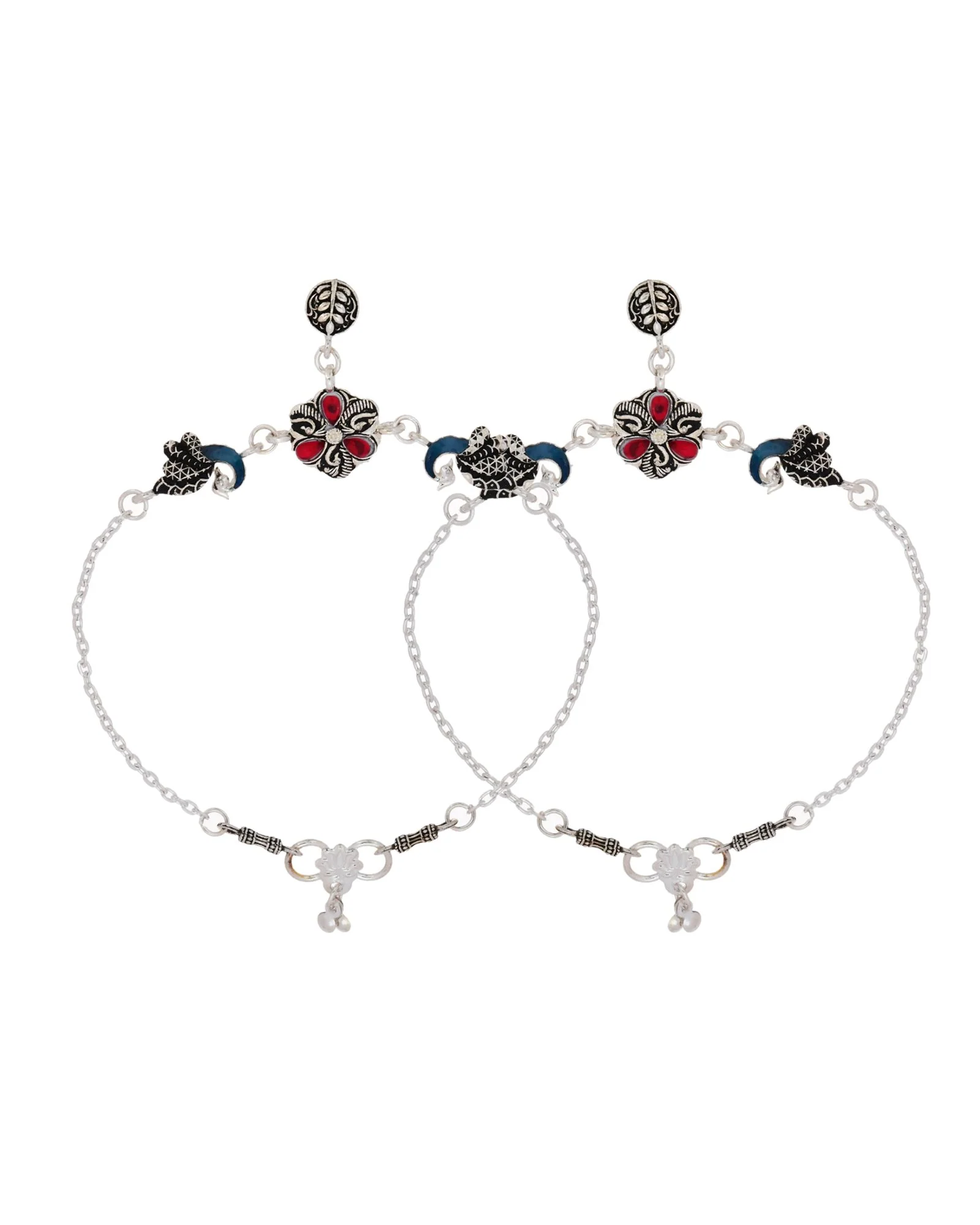Jewels Nest Vintage Floral Charm Silver Anklet With Enamel Accents And Dangling Motifs - Image 6
