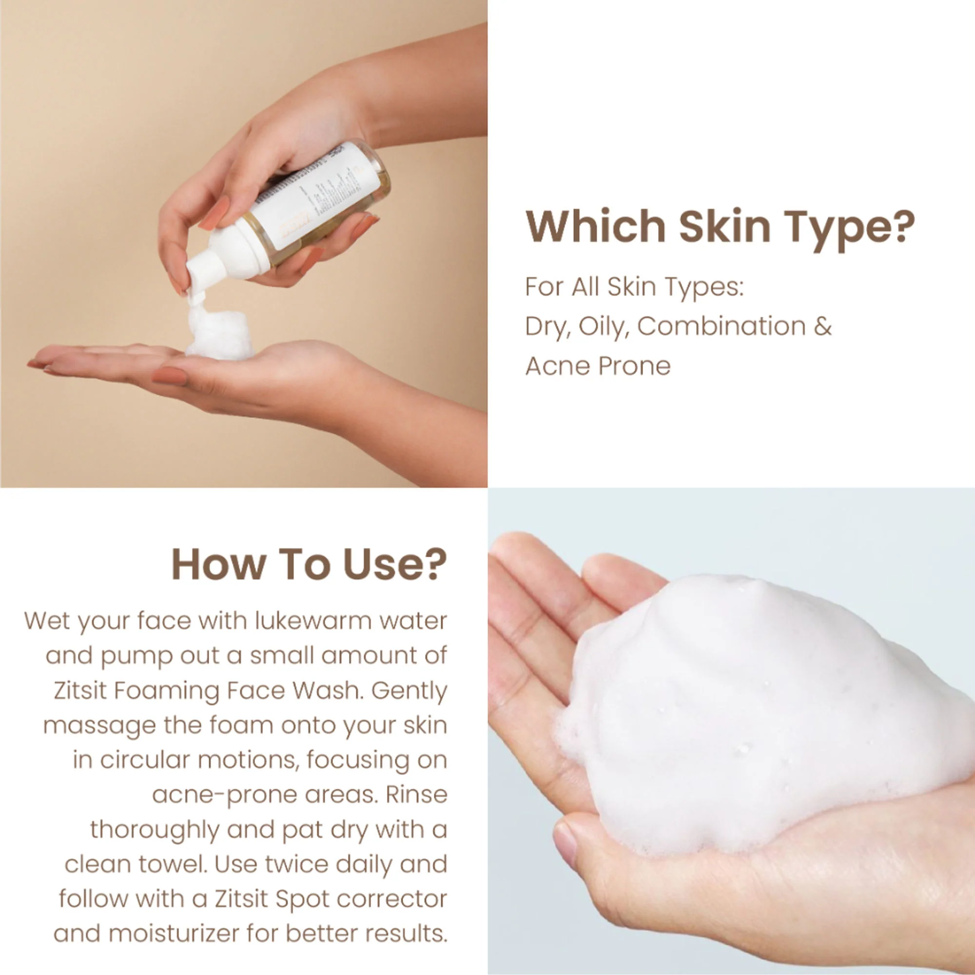 Personal Touch Skincare Zitsit Gentle Foaming Anti Acne Facewash pH 5 For Dry, Oily, Normal & Acne Prone - Image 3