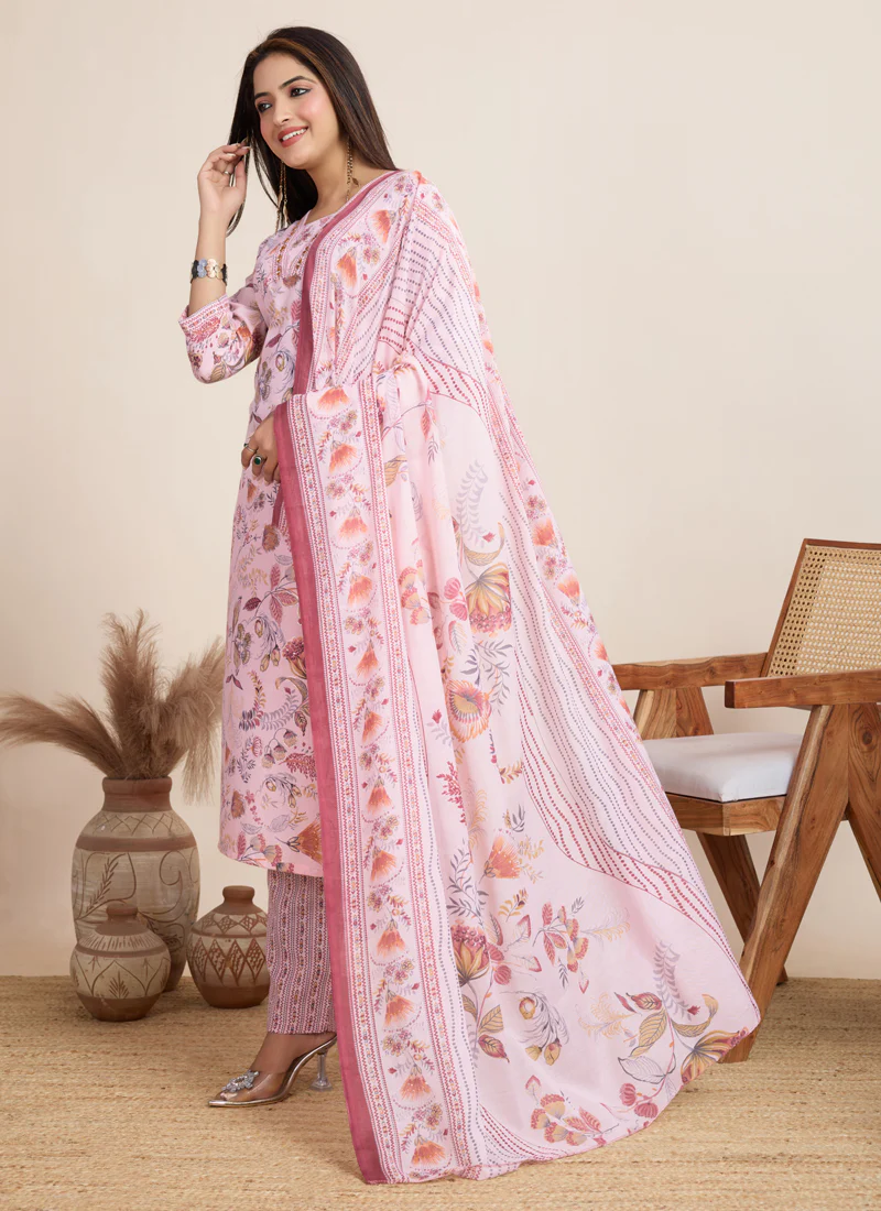Prazu Fashion Baby Pink Printed Cotton Blend Festival Wear Salwar Suit - Image 3