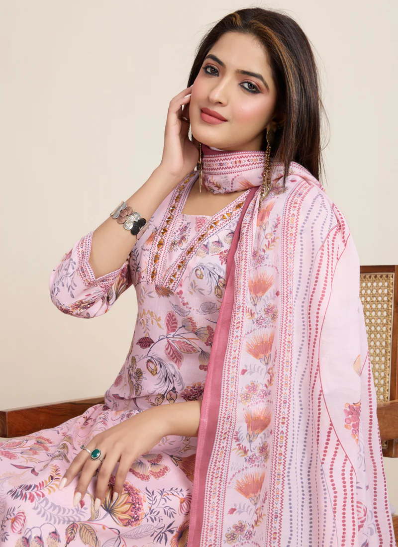Prazu Fashion Baby Pink Printed Cotton Blend Festival Wear Salwar Suit - Image 4