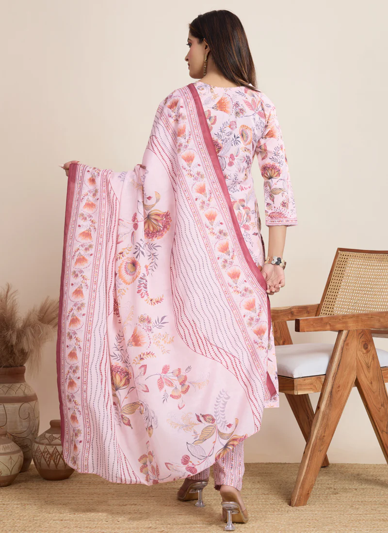 Prazu Fashion Baby Pink Printed Cotton Blend Festival Wear Salwar Suit - Image 5