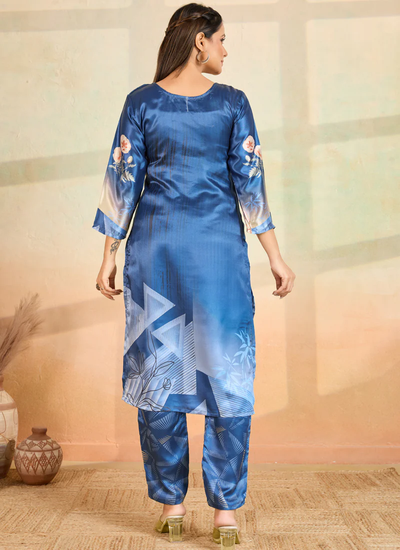 Prazu Fashion Blue Printed Cotton Reyon Kurta Pant Set - Image 5